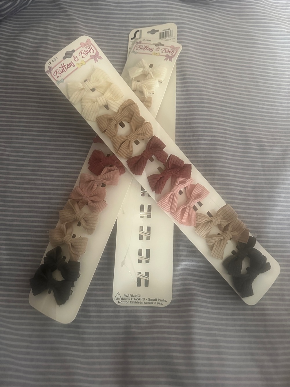 Buttons &Biws Neutral & Pink Ribbed Bow Clips Set - Picture 2 of 3